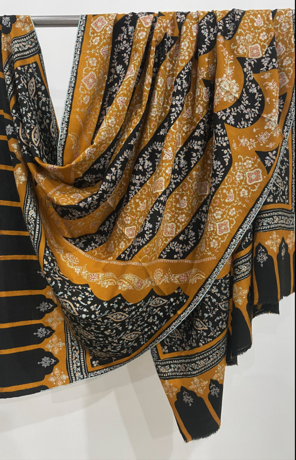 Black & Mustard Sozni Embroidered Shawl - Image 5